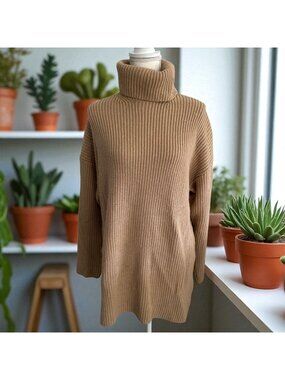 WAYF Camel Knit Turtleneck Long Sleeve Tunic Sweater Size Small
